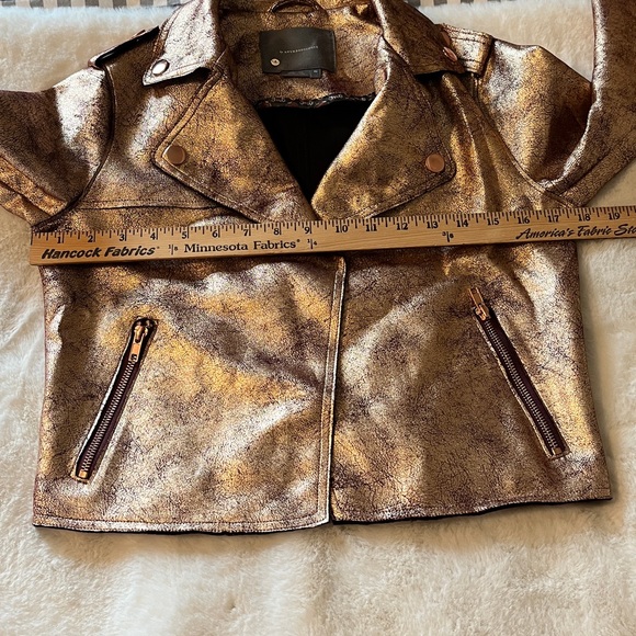 Anthropologie Brisa Metallic Cropped Faux Leather Moto Jacket Size XS - Picture 11 of 14